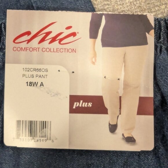 New Chic Women's Plus Comfort Blue Cotton Pull on Elastic Waist Pants size 18W - Picture 4 of 5